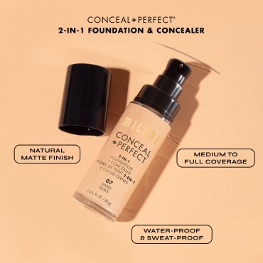 Milani Conceal + Perfect 2-in-1 Foundation + Concealer - Sand Beige (1 Fl. Oz.) Cruelty-Free Liquid Foundation - Cover Under-Eye Circles, Blemishes & Skin Discoloration for a Flawless Complexion