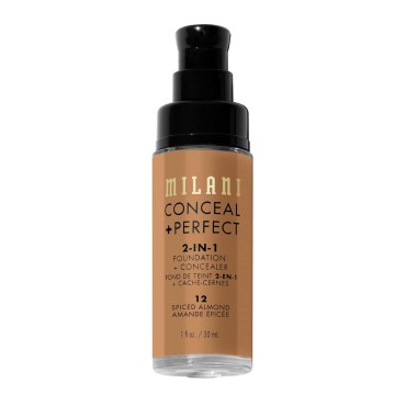 Milani Conceal + Perfect 2-in-1 Foundation + Concealer - Spiced Almond (1 Fl. Oz.) Cruelty-Free Liquid Foundation - Cover Under-Eye Circles, Blemishes & Skin Discoloration for a Flawless Complexion