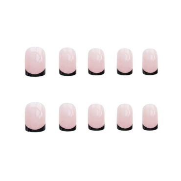 Foccna French False/Fake Nails Tips Square Press on Short Nude Women's Black Daily Wear Artificail Nails for Nail Art Manicure Decoration (Black)