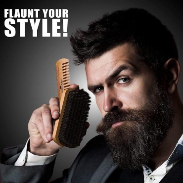 Beard Brush for Men & Beard Comb Set w/Mustache Sc...
