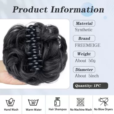 Messy Bun Hair Piece DeeThens Claw Hair Bun Hairpieces for Women Clip in Claw Hair Natural Looking Wavy Curly Combs Synthetic Hairpiece for Women (1-Claw-Black)