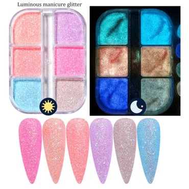 6 Grids Night Pigment Ultrafine Glitter Glow Lumin...