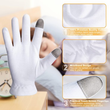 MNOPQ 100% Cotton Moisturizing Gloves 4 Pairs, Tou...