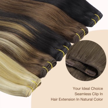 GOO GOO Clip-in Hair Extensions for Women, Soft & Natural, Handmade Real Human Hair Extensions, Ombre Ash Brown to Platinum Blonde, Long, Straight #T9/60, 7pcs 120g 18 inches