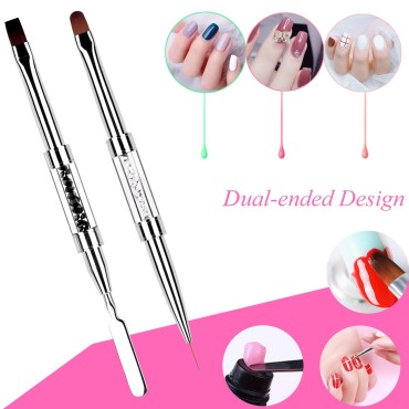 LEQ 2Pcs Nail Art Brush Set, Dual-ended Oval & Fla...