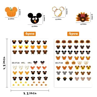 Unbess 8 Sheets Fall Cartoon Mouse Nail Stickers Cute Autumn Theme 3D Self Adhesive Nail Art Stickers DIY Cartoon Decals Nail Stickers for Girls Teens Women Manicure Nails Decoration Party Supplies