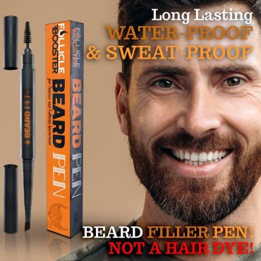 Beard Pen Filler for Men - Barber Styling Grooming Pencil with Brush - Waterproof Proof, Sweat Proof, Long Lasting Solution with Natural Finish - Cover Beard and Scalp Patches - Light Brown 2 Pack