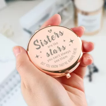 Dyukonirty Sister Gifts from Sister Pocket Makeup Mirror Sisters are Like Stars Friendship Christmas Thanksgiving Day Graduation Retirement Gifts for Sisters Bestie Colleague Rose Gold