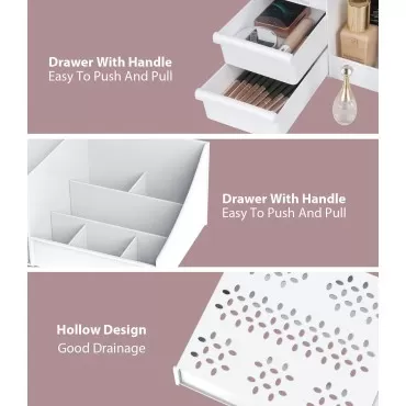 Makeup Desk Cosmetic Storage Box Organizer with Dr...