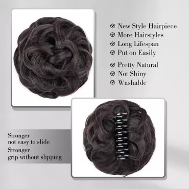 Dee Thens Claw Clip in Hair Bun Messy Curly Clip in Claw Hair Hairpieces Wave Natural Ponytail Synthetic Chignon for Women (Natural Black)