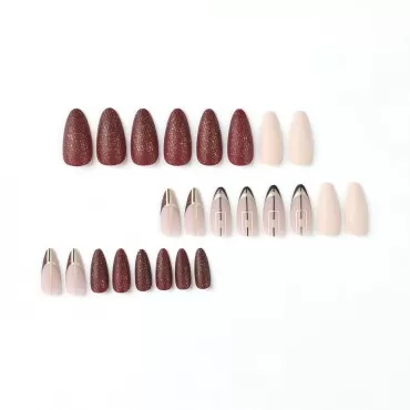IMSOHOT Almond Press on Nails Medium Matte Stiletto Fake Nails Glitter Brown Glue on Nails Full Cover False Nails Acrylic Nails for Women