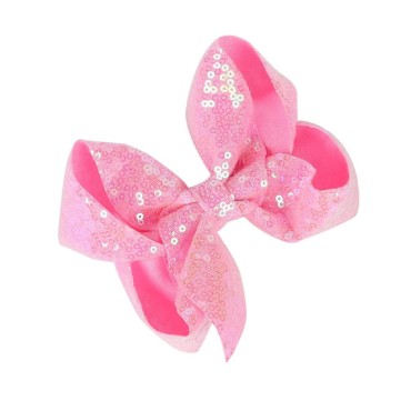 AMYDECOR 6 Inch Pink Sparkly Glitter Sequin Hair Bows for Girls Toddlers Kids Children Teenage (2PCS)