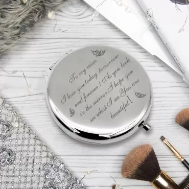 RYOTKIK Warehouse No.9 Niece Gifts from Aunt Uncle, Travel Pocket Cosmetic Engraved Compact Makeup Mirror for Niece Birthday Christmas Graduation Cosmetic Mirror Gifts (Sliver)