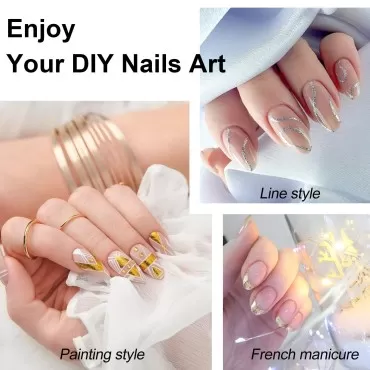 Gel Polish Gel Liner Nail Polish Set-Gold Silver Colors Gel Nail Art Polish for Swirl French Nails, Built-in Thin Brush in Bottle for Nail Art Painting Drawing Nail Designs Polish, Gift Set for Women