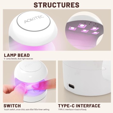 Aokitec UV Light for Nails, Mini UV LED Nail Lamp ...