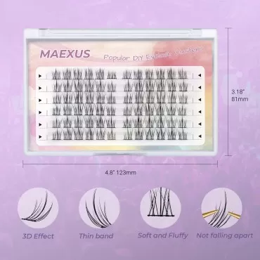 MAEXUS Lash Clusters DIY Eyelash Extensions 72 Clusters Lashes Natural Look Individual Lashes Eyelash Clusters Extensions Wispy Lashes Cluster DIY at Home (6/8/10/12 MM)