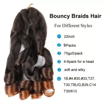 LMZIM French Curls Braiding Hair 22 Inch 9 Pack French Curly Braiding Hair Synthetic Hair Extensions French Curl Braiding Hair Pre Streched Wavy Braiding Hair for Women (22Inch (Pack of 9), T30)