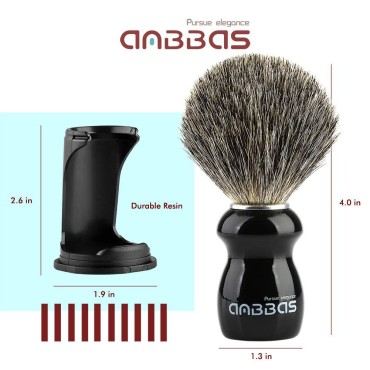 Badger Shaving Brush Holder Set,Wooden Handle Shave Brush,Contracted Design Resin Shaving Stand,2pcs Traditional Shaving Kit for Men by Anbbas