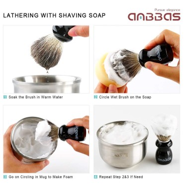 Badger Shaving Brush Holder Set,Wooden Handle Shave Brush,Contracted Design Resin Shaving Stand,2pcs Traditional Shaving Kit for Men by Anbbas