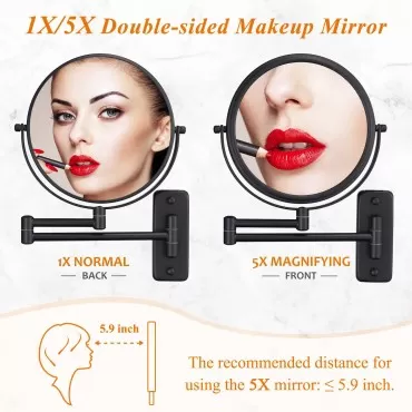 DECLUTTR Wall Mounted Makeup Mirror, 1X/5X Magnifying Mirror Double Sided, 8 Inch Swivel Make Up Mirror for Bathroom, Black
