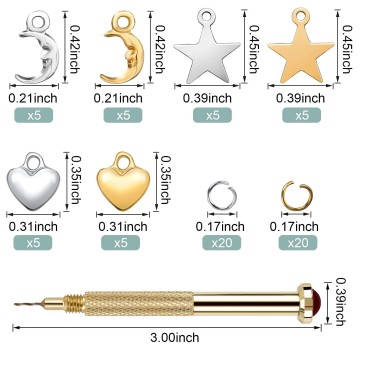 PAGOW 71 PCS Dangle Nail Art Charm, Nail Jewelry Rings with Nail Piercing Tool Hand Drill for Tips, Acrylic, Gels and Decorations