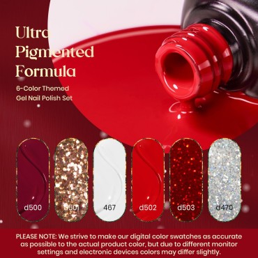 Beetles Candy Cane Gel Nail Polish Christmas Gift Set, 6Pcs Gel Polish Glitter Burgundy Red Sparkle Gel Nail Kit Snow White Silver Holiday Nail Gel, Soak off Uv Nail Art Design Beetles Gift Spree