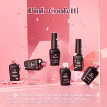 Beetles Gel Nail Polish Kit 6 Colors Pink Confetti...