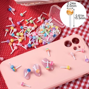 PAGOW Mix Colors Cute 3D Lollipop Candy Mini Nail Art Decorations DIY Nail Accessories Charm Cartoon Manicure Supplies Valentine Sweet Love (200)