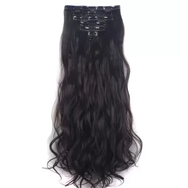 LELINTA 7Pcs 16 Clips 24 Inch Wavy Curly Full Head Clip in on Double Weft Hair Extensions Dark Brown