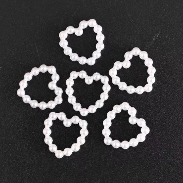 100 Pcs White Heart Pearls Nail Charms Acrylic Pea...