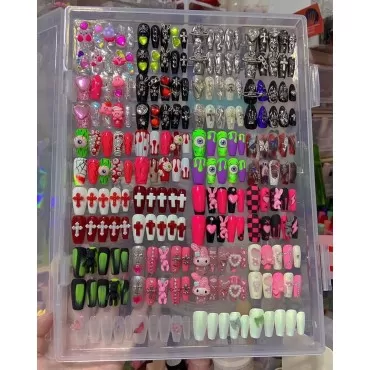 Rosy Finch Press on Nail Organizer, Acrylic Press on Nails Display Storage Box Container Holder with 38'' Transparent Tape for Nail Reused (Not Inlcude Press on Nail)