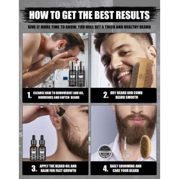 Beard Grooming Kit, Beard Kit with 2 Pack Beard Original Oil, Beard Brush, Wash Conditioner for After Shave Lotions- Sandalwood,Balm,Combs, Christmas Fathers Gifts for Men