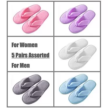 Eucoz Spa Slippers Flip Flops 5 Pairs Soft Fleece Guest Slippers Hotel Slippers Women Men House Slippersin Salons Bathoom Party Washable Not Disposable
