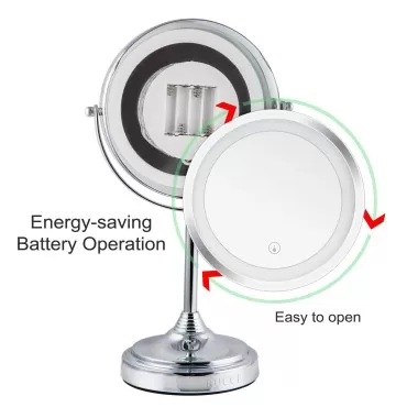 Tabletop LED Light Makeup Mirror, 7x Magnification, Battery Operated, 6.75