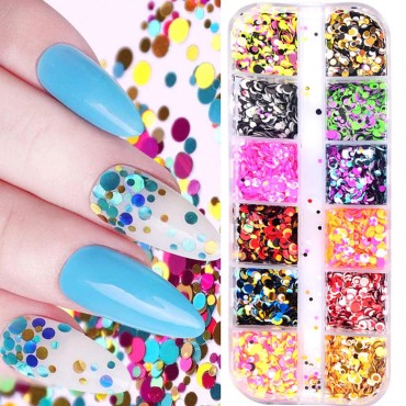 12 Colors Laser Mixed Circle Nail Glitter Sequins ...