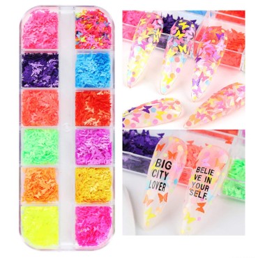 12 Colors 3D Butterfly Nail Sequins Luminous Butte...