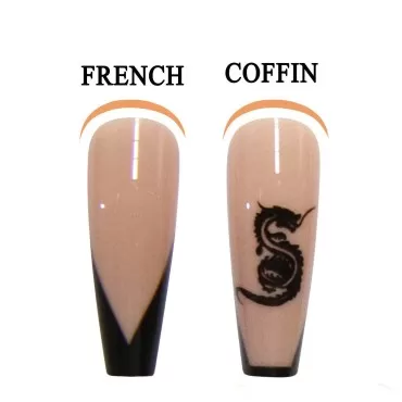 IMSOHOT Coffin Press on Nails Long French Glossy Fake Nails Ballerina Black False Nails with Designs Dragon Pattern Acrylic Nails Glue on Nails for Women