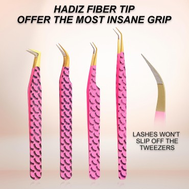 HADIZ Set Of 4 Fiber Tip Diamond Grip Eyelash Exte...