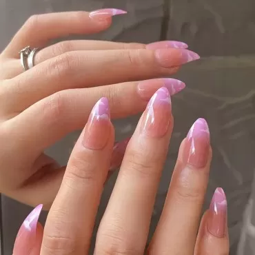 MISUD 24Pcs Stiletto Press on Nails, Clouds Medium False Nails, Glossy Almond Cute Fake Nails, Full Cover Artficial Acrylic Nails for Women and Girls