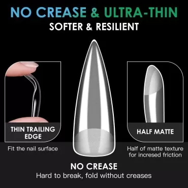 Long Stiletto Soft Gel Nail Tips, Melous 600PCS Pre Buff Full Cover Nail Tips Gel x Nail Tips Matte False Fake Nails
