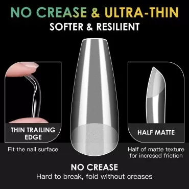 Long Coffin Soft Gel Nail Tips, Melous 600PCS Pre Buff Full Cover Nail Tips Gel x Nail Tips Matte False Fake Nails