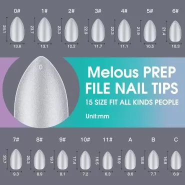 Medium Almond Soft Gel Nail Tips?Melous Full Cover Matte Pre-Buff Nail Tips Acrylic False Gelly Nail Tips 300 Pcs 15 Sizes