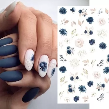 Flower Nail Art Stickers, Blooming Flower Nail Decals 3D Self-Adhesive Rose Floral Daisy Leaves Summer Nail Design for Acrylic Nails DIY Nail Decoration (6 Sheets)