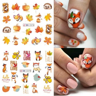 12Sheets Fall Nail Stickers Autumn Maple Leaf Pump...