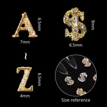 52pcs Gold Letters Nail Stud Alloy Rhinestone + 5p...