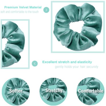 IVARYSS Green Scrunchies, Premium Velvet Soft Hair Scrunchy, Solid Colors Thick Elastic Bands, Hair Accessories for Women and Girls, 12 Pack