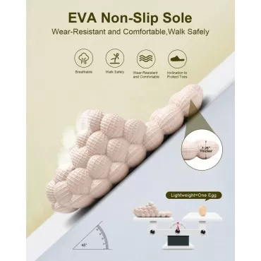 Funny Spa Slippers Massage Bubble Slides Slippers for Women Men,Funny Lychee Non-slip Gym House Slippers Shower Bedroom Slippers, Soft Pillow Stress Relief Slide Sandals for Ladies, White, 6-7 Women/4.5-5.5 Men