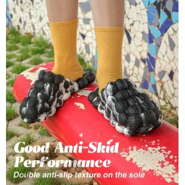 Funny Spa Slippers Massage Bubble Slides Slippers for Women Men,Funny Lychee Non-slip Gym House Slippers Shower Bedroom Slippers, Soft Pillow Stress Relief Slide Sandals for Ladies, Volcanic White, 11.5-12.5 Women/10-11 Men