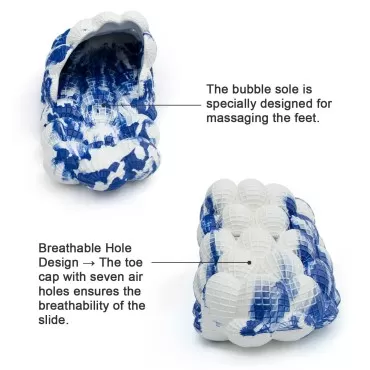 Funny Spa Slippers Massage Bubble Slides Slippers for Women Men,Funny Lychee Non-slip Gym House Slippers Shower Bedroom Slippers, Soft Pillow Stress Relief Slide Sandals for Ladies, Blue and White, 10-11 Women/8.5-9.5 Men
