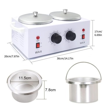 Double Wax Warmer Kit, Professional Dual Waxing Pot with 4 Pack Wax Beans 100pc Wooden Sticks,110V Electric Heater Machine for Hair Removal Home/Salon/SPA Adjustable Temperature